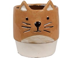 Keramiek Bloempot voor Binnen – Oranje Kat – Designer Pot – Ø 11 cm – Katmotief
