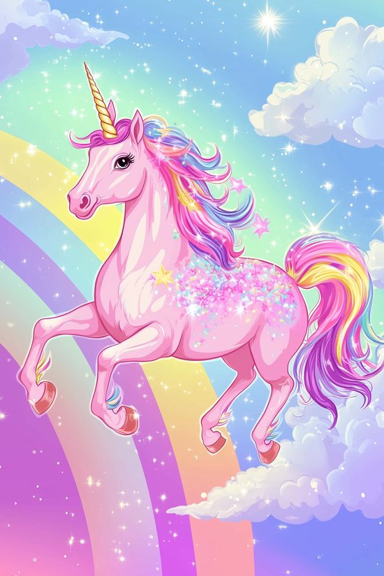 Eenhoorn Poster - Roze - Dier - Schattig - Magisch - Kinderkamer - Kinder - posters - formaat 50x70cm - Wanddecoratie - S4110