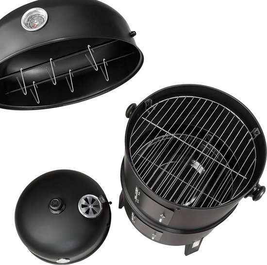 3-in-1 Houtskoolgrill BBQ - Barbecue Roker- Vat Roker Grill & Thermometer & Verstelbare Luchtuitlaat- 2 Grills 38Ø Vleesroken 2 Deuren - Vis Roken- Braden, Grillen, Stoom Koken- Buiten Koken -2 afzonderlijke Boilers Direct & Indirect Grillen of Roken — afbeelding 5