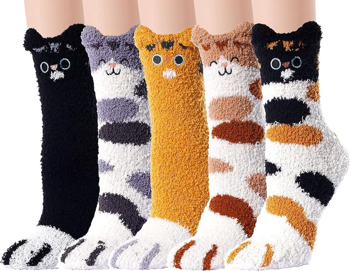 Dames Pluche Sokken, comfortabele, zachte, warme, donzige, schattige dierensokken, Slaap Warme Sokken, Kerstcadeau voor Meisjes - Winter Warm 5 Paar