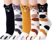 Dames Pluche Sokken, comfortabele, zachte, warme, donzige, schattige dierensokken, Slaap Warme Sokken, Kerstcadeau voor Meisjes - Winter Warm 5 Paar