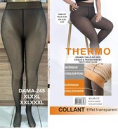 Dames Fleece Winter Thermo - Panty - Legging Grote Maat XL/XXL 40-46 Doorschijnend Zwart