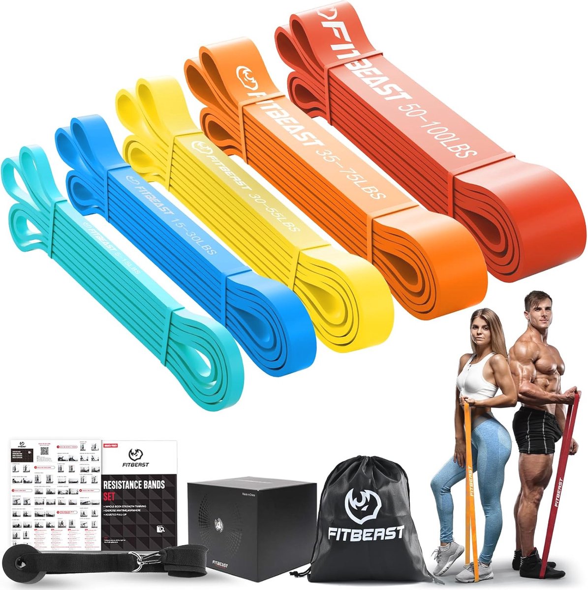 Goedkoopste Weerstandsbanden Set voor Pull-Ups en Krachttraining - 5 Niveaus van Weerstand voor Calisthenics, CrossFit en Powerlifting