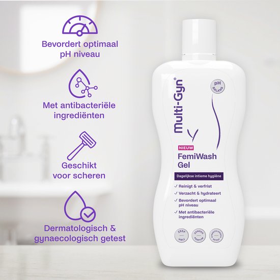 Multi-Gyn FemiWash Gel 220 ml - Intieme Wasgel voor dagelijkse Intieme Hygiene, mild en zeepvrij voor een optimale Vaginale gezondheid, geschikt voor gevoelige huid, Dermatologisch en Gynaecologisch getest