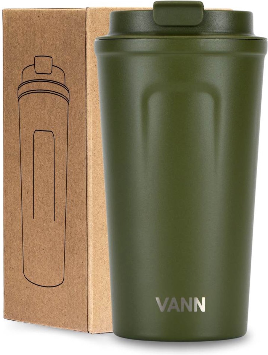 VANN® RVS thermosbeker / koffiebeker to go 500 ML – Koffiebekers to go – Starbucks Grande formaat – 3U warm/6U koud + 25 Recepten