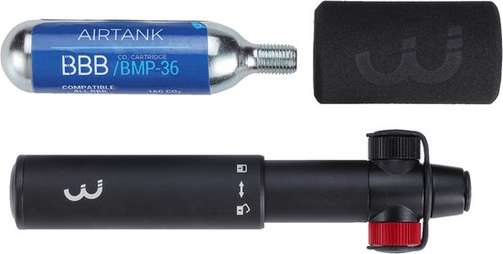 BBB Cycling Co2 Pomp Racefiets Co2 Blaster - Minipomp Co2 Adapter Inclusief Co2 Patroon en Beschermhoes - BMP-33S