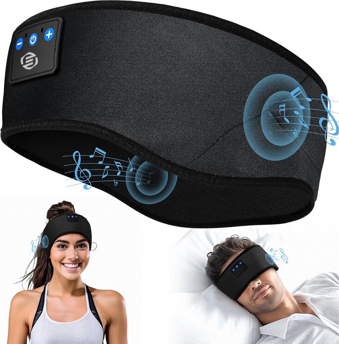 Equivera Slaapmasker Bluetooth - Slaap Koptelefoon - Hoofdband met Speakers - Mannen en Vrouwen - Slaapmasker met Speakers - 100% Verduisterend - Incl. White Noise en Binaural Beats
