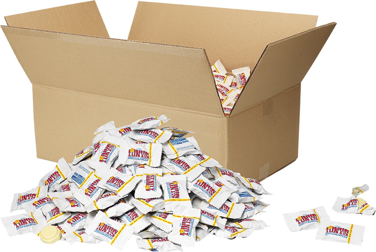 Tony's Chocolonely -Tiny Tony's - Bulk - Chocolade - Wit - 10 Kilo doos - Fairtrade Belgische Chocola - circa 1112 stuks