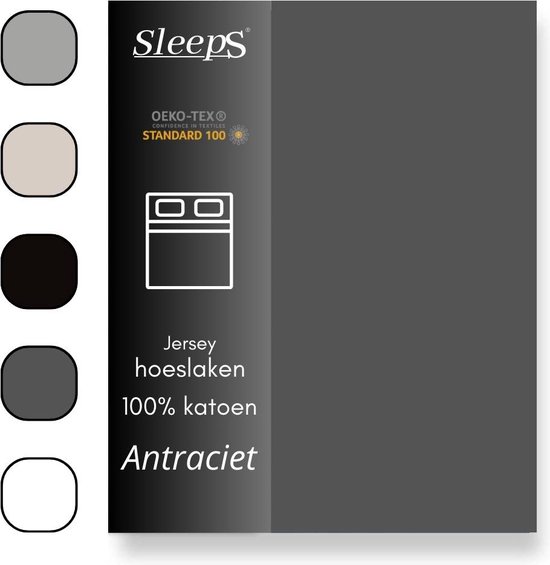 Sleeps jersey hoeslaken, 100% katoen, antraciet. Verkrijgbaar in diverse kleuren.