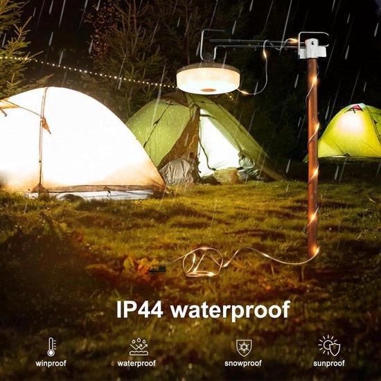 Waterdichte Oprolbare LED Tentverlichting - 10m Campinglichtsnoer - USB Oplaadbaar - 8 Lichtmodi - Voor Camping, Balkon, Feest & Terras — afbeelding 2