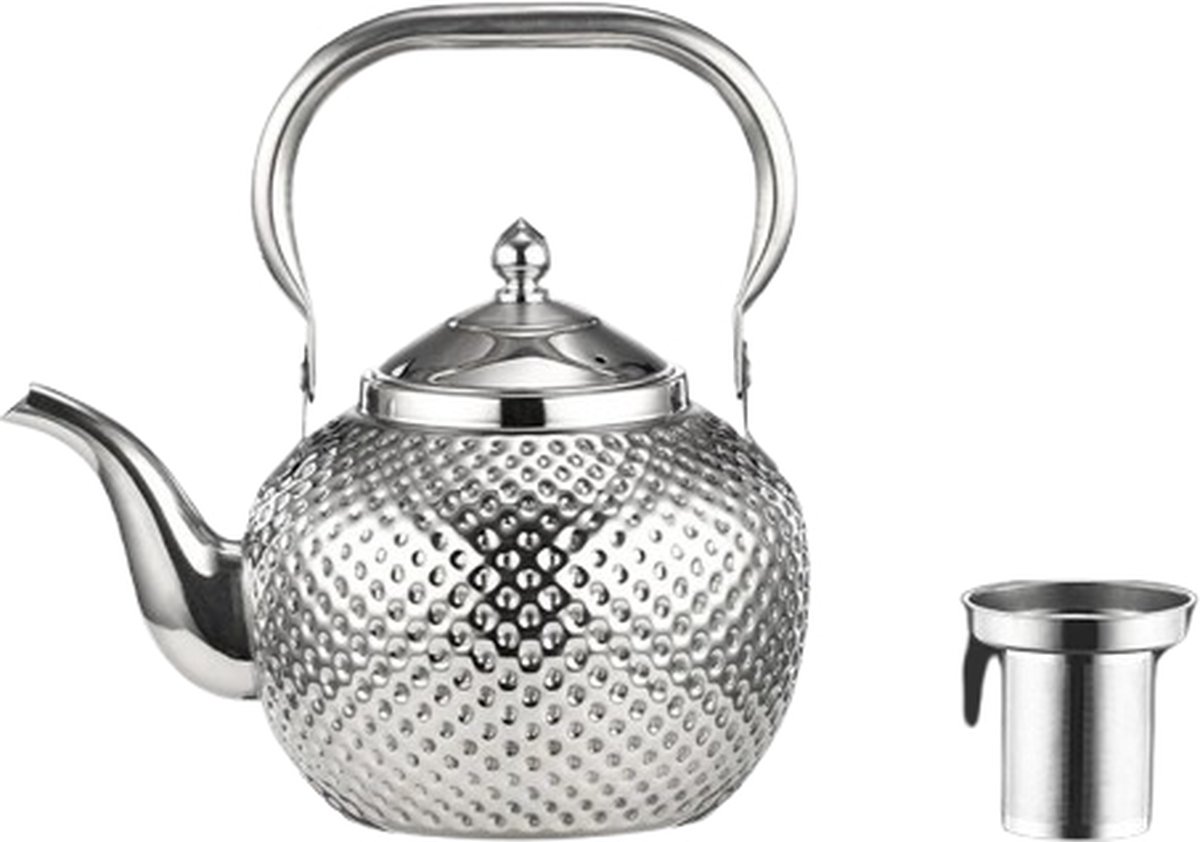 Blyx Theepot Waterkoker Vintage Fornuis Drinkware Keuken Inductie Roestvrij Staal Zilver 1.5Liter 21.5x21CM