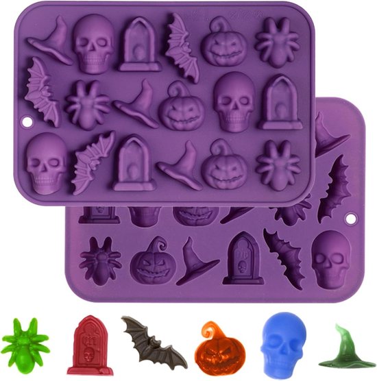 Foto: Chocolade vorm silliconen gietvorm halloween chocolade mallen 18 holte schedel pompoen ghost bat heks hoed grafsteen diy gummies snoep jelly jello