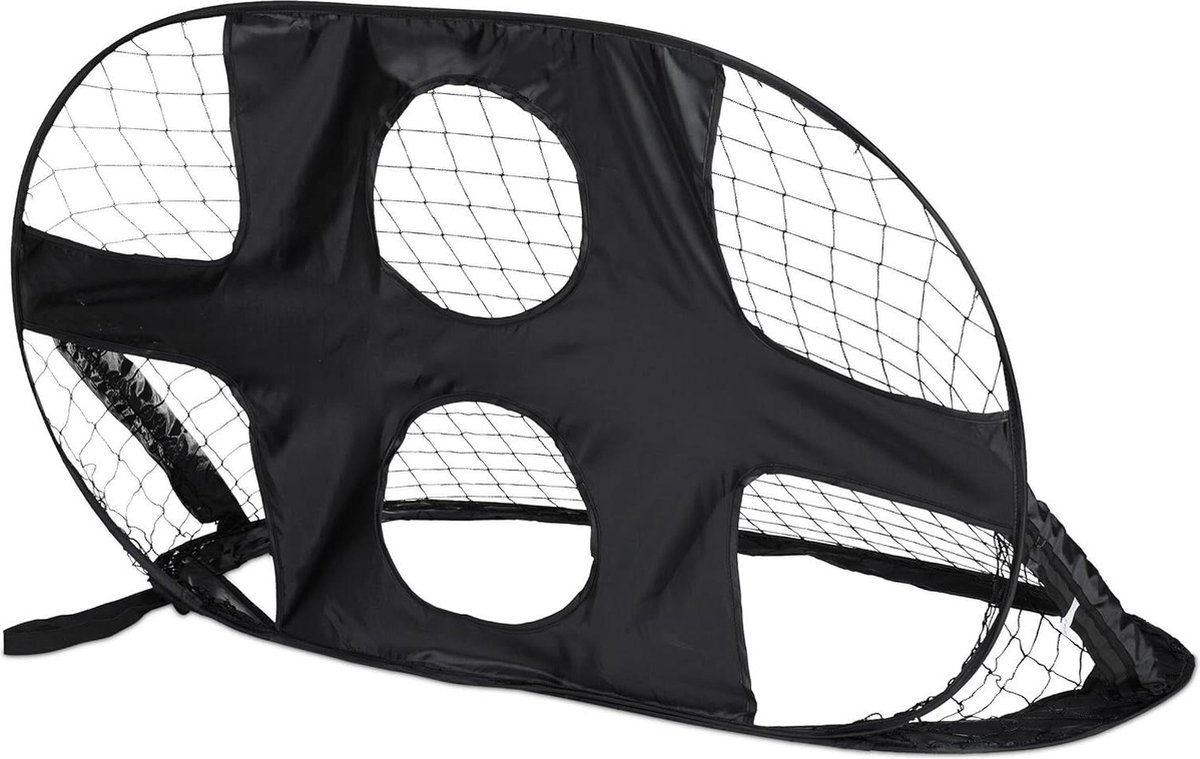 Voetbaldoel met schietgaten - Opvouwbaar goal voor in de tuin - HBD ca. 80x120x85 cm - Kinderen met tas - Zwart