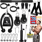 Ashbrit® Fitness kabelsysteem XL PRO – 28 Delige set - Professioneel kwaliteit - Dubbele katrollen systeem- Krachttraining - Lat pulley - Dual pulley system - Krachtstation