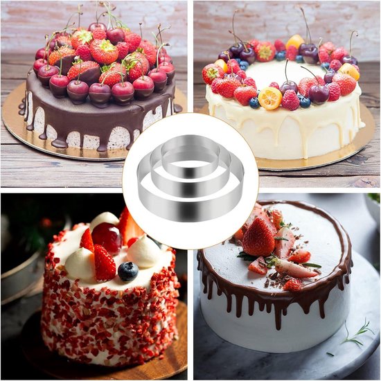 Lnjya Taartring, 3 stuks, taartringset 10/15/20 cm, roestvrij staal, rond, bakvorm, bakvormen, hoog, 4,5 cm, doe-het-zelf voor gebak, moussecakes Lnjya Taartring, 3 stuks, taartringset 10/15/20 cm, roestvrij staal, rond, bakvorm, bakvormen, hoog, 4,5 cm, doe-het-zelf voor gebak, moussecakes