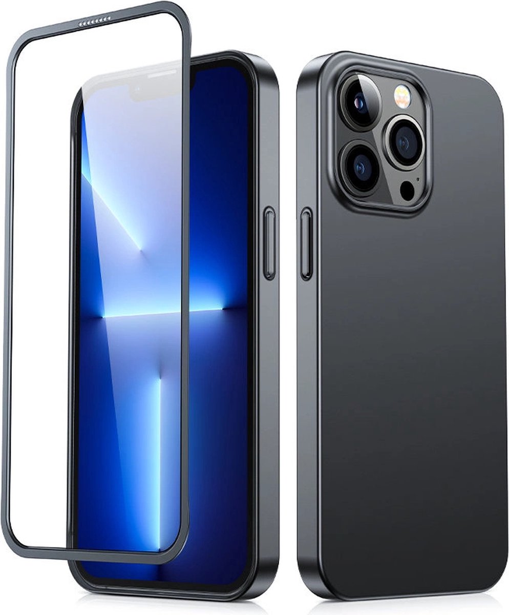 Joyroom - 360 - - 360 - Full - Case - case - cover - voor - iPhone - 13 - Pro - Max - achter- en - voorcover - + - gehard - glas - zwart - (JR-BP928 - zwart)