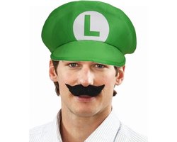 Loodgieter Luigi verkleed set - pet en snor - groen - gamer verkleed accessoires