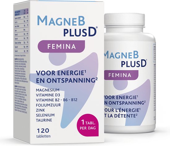 MagneBplusD® Femina | Energie & Ontspanning Magnesium, Vitamine D, Vitamines B, zink en Selenium 120 Tabletten