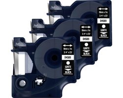 DULA Dymo D1 45811 - S0720910 - Compatible label tape - 3 lettertapes - Wit op zwart - 19mm x 7m