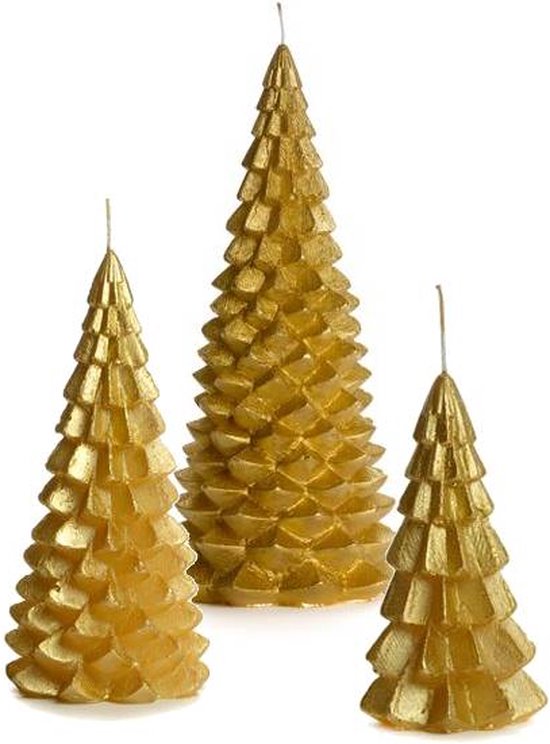 Cactula kwaliteits kerstboom kaarsen set van 3 - 13.5 x 30 cm - 10 x 20 cm - 6.3 x 12 cm - Skin