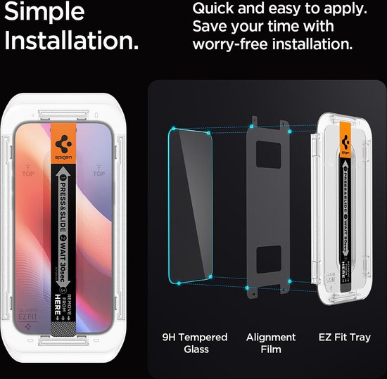 Spigen EZ Fit Screen protector geschikt voor iPhone 16 Pro met installatie tools - 2 Stuks