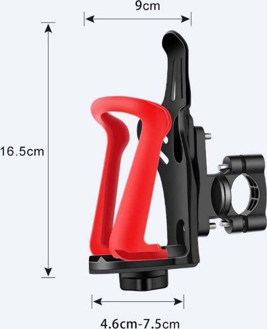 Bidonhouder voor de fiets - Bekerhouder voor de motorfiets met snelverstelknop - Bekerhouder voor de fiets met schroefgereedschap - Geschikt voor flessen met een diameter van 55-75 mm - Geschikt voor stuur en frame van Bidon — afbeelding 4