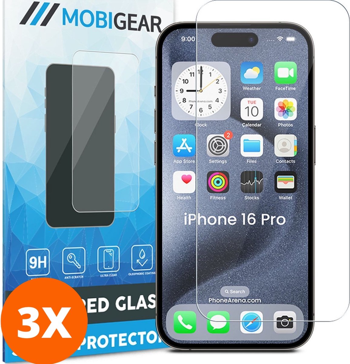 Mobigear Screenprotector geschikt voor Apple iPhone 16 Pro Glazen | Mobigear Screenprotector - Case Friendly (3-Pack)