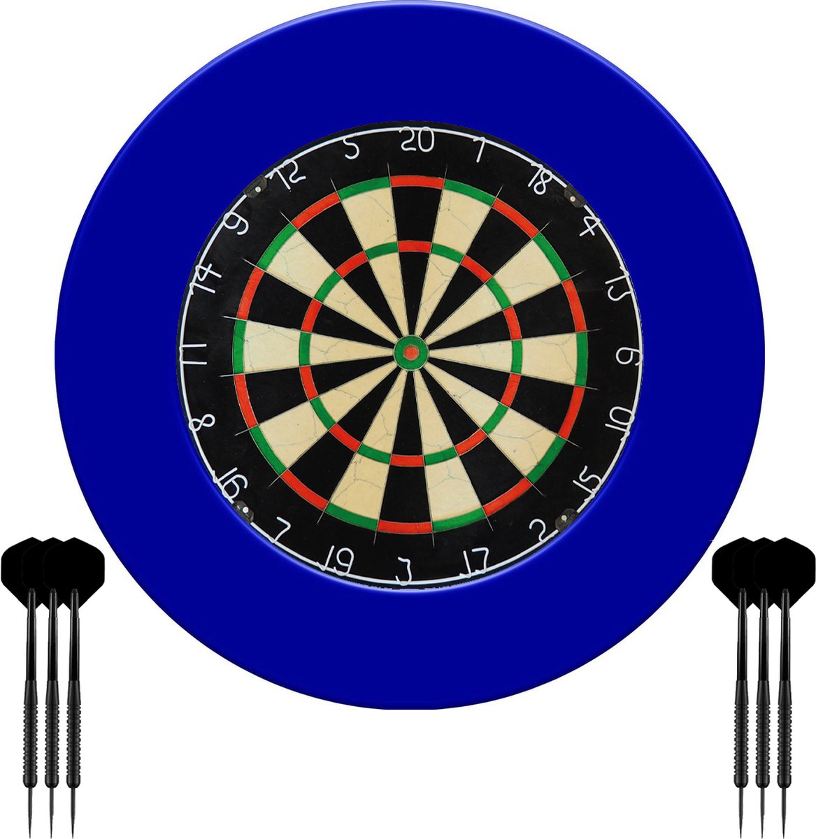 Dragon Darts - Dartbord & Dartbord Surround Blauw - Set van 6 Dartpijlen - 23 Gram - Hoogwaardige Dartomranding - Dart Surround Ring - Bescherming Pijlen & Muren - Gemakkelijk te bevestigen - Darts