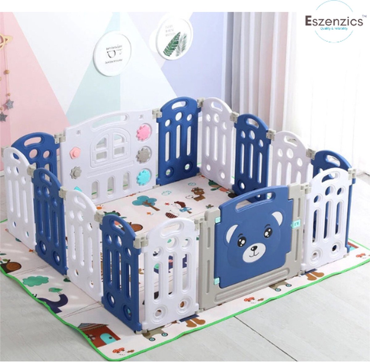 COSTWAY Babybox 189 x 158 cm, box met 50 speelballen, 4 trekringen en 4 ritsdeur, kruipruimte met ademend net, box voor peuters (zonder matras, groen