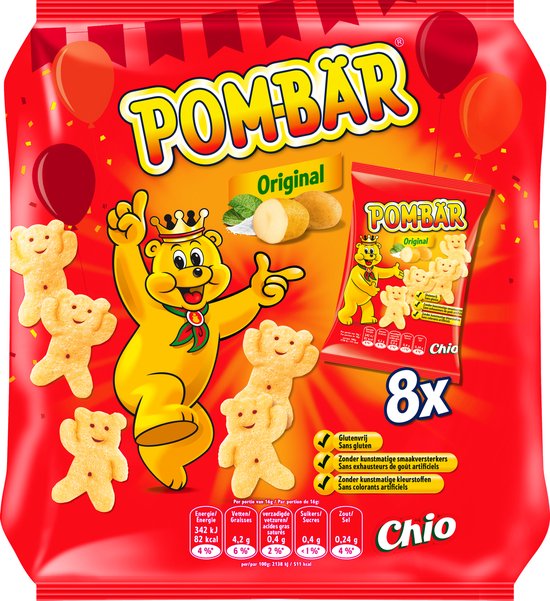 Pom-Bär Original 8x Uitdeelzak - Chips - 8x16 gram