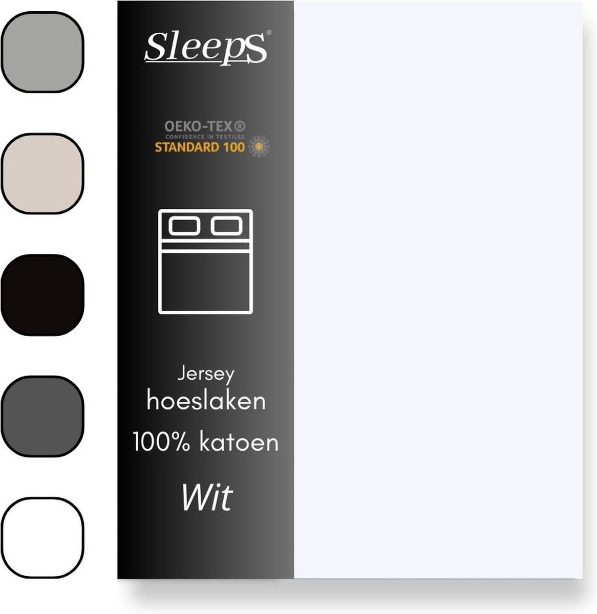 Sleeps Jersey Hoeslaken Katoen - 160x200 cm - Wit - Strijkvrij