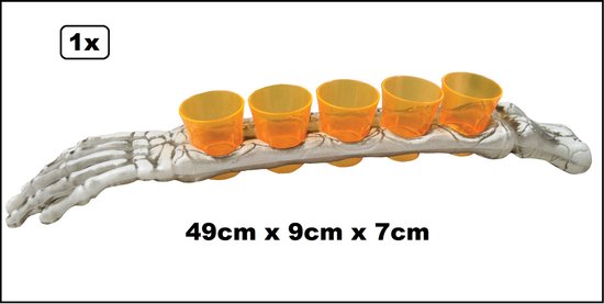 1x Skelet arm met 5 shotglaasjes 37ml - Shot in the arm - Halloween horror scary fun griezel thema feest