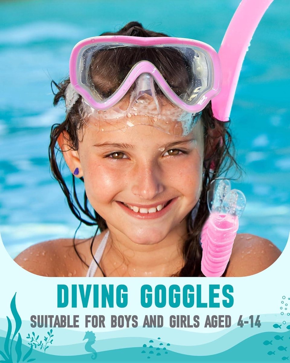 Vvinca Zwembril met neusclip, waterdicht, voor kinderen van 3-15 jaar, set van 2, groothoek-duikmasker, anti-condens/uv-bescherming