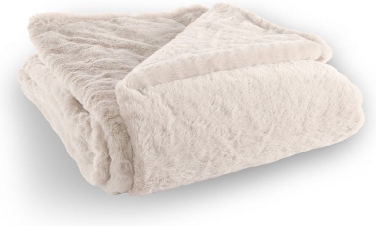 Tiseco Deken plaid RUBY - zacht imitatie konijnenbont - 150x200 cm, ivoor IVORY