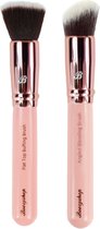 Boozyshop ® Make Up Kwasten Set - Foundation Kwast & Blush Kwast - Pink & Rose Gold Face Brush Duo - Flat Top Buffing Foundation Brush - Blending Brush - Ook geschikt voor Contour en Blush - 2-delig