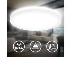 B.K.Licht - LED Badkamerverlichting - Plafondlamp met bewegingsmelder - IP44 - warm wit licht - 24x3 cm - Wit