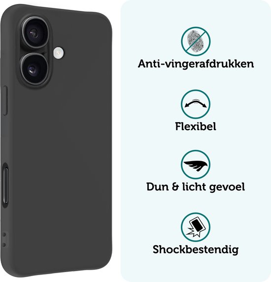 Coque adaptée pour iPhone 16 Plus Coque en Siliconen – Coque adaptée pour iPhone 16 Plus Coque arrière – Zwart