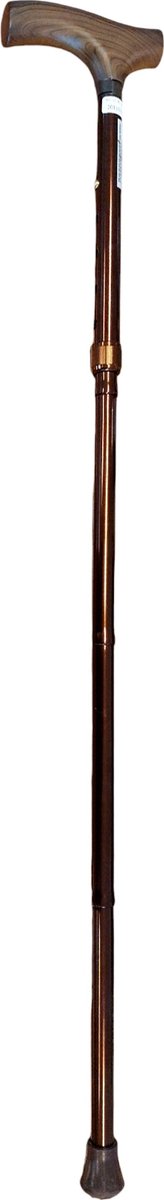 Premis - Opvouwbare Dames Wandelstok - Brons - houten T-greep - Met een antirammel. Verstelling 81,5 tot 91,5 cm. Incl. rubberdop - Brons