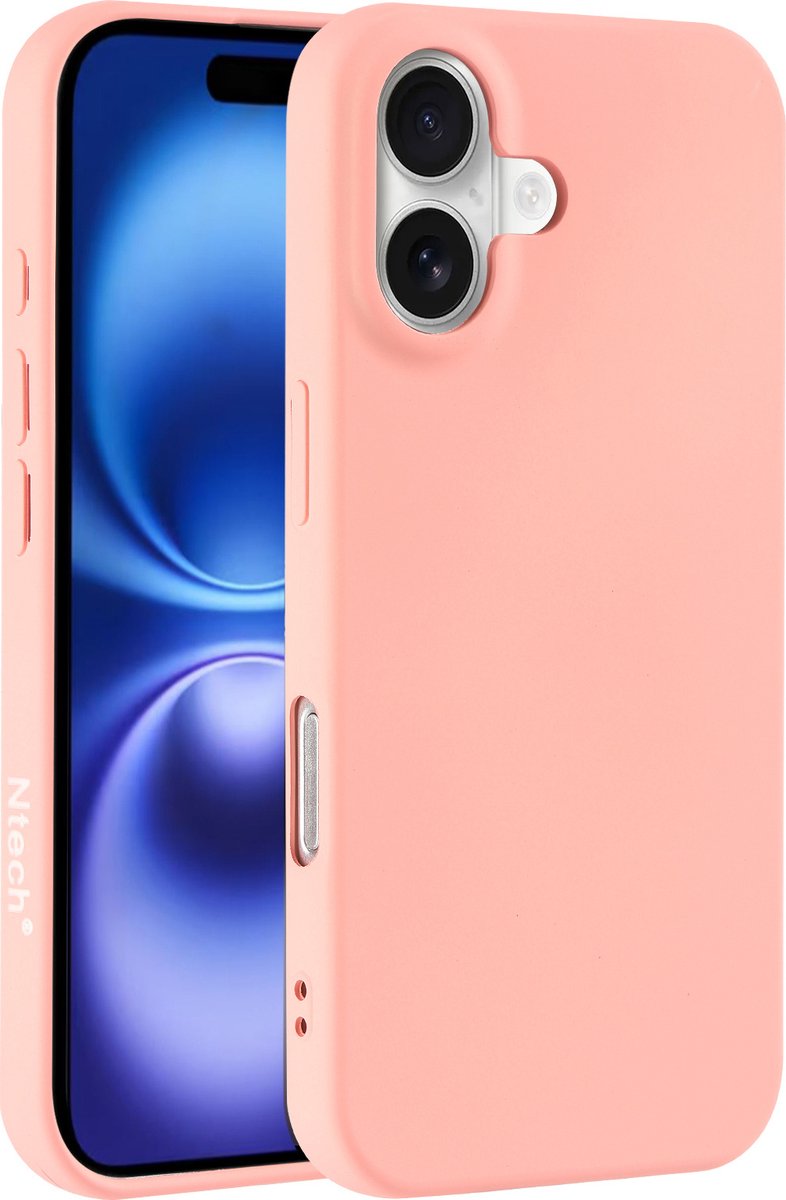 Hoesje Geschikt voor iPhone 16 – Zacht siliconen liquid backcover – Licht Roze