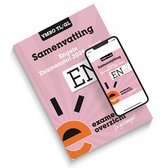 Roze samenvatting Engels VMBO TL/GL met de titel 'Samenvatting Engels Examenstof 2024-2025' en een grote oranje 'e'. Een smartphone toont dezelfde titel.