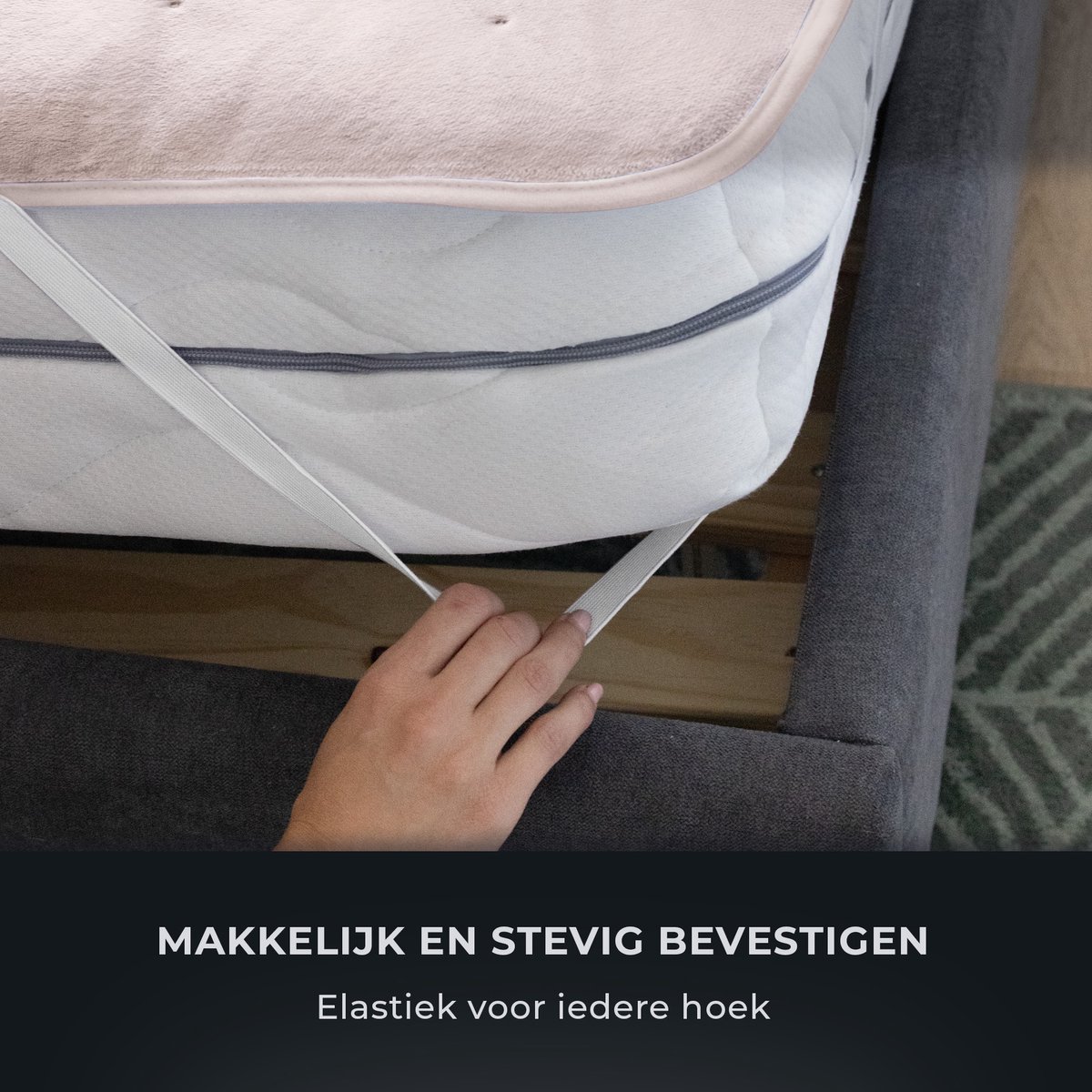 Afbeelding 2 van STAUS&BACH CozySnug - 1 persoons elektrische onderdeken (100W) - Warmtedeken met 6 warmtestanden en timer (2, 4 en 6 uur) - Wasbaar deken - 150x80 cm - Dusty Pink