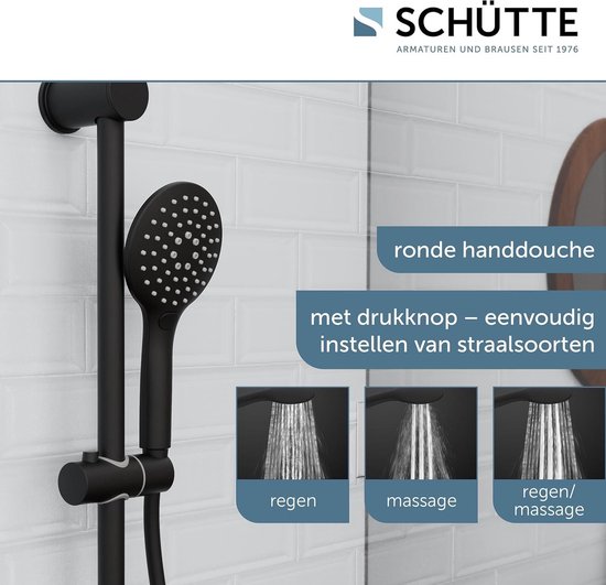 Douchestang Zwart Schütte Raven Doucheset - Zwarte Douchestang Handdouche Met 3 Straalstanden - Compleet Met Slang Hansgrohe Crometta E 240