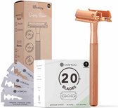 Bamboozy Safety Razor Vlindersluiting RVS + 20 scheermesjes Rose Gold voor vrouwen dames Double Edge Zero Waste Scheren
