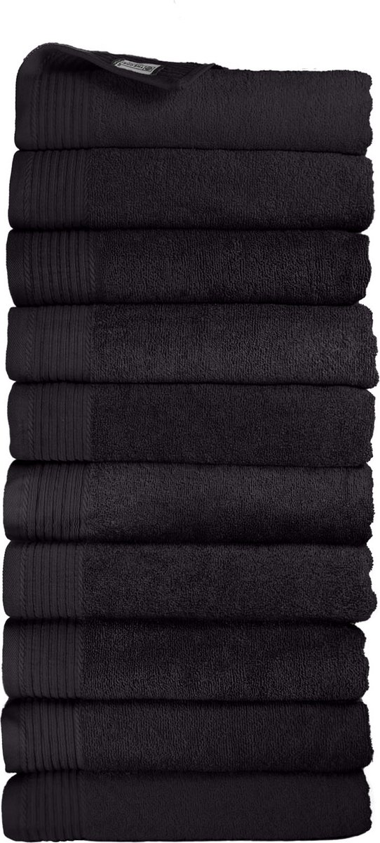 The One Towelling Classic Handdoeken - 70 x 140 cm - 10 Stuks - Voordeelverpakking - Hotelkwaliteit - 100% Gekamd katoen - Zwart