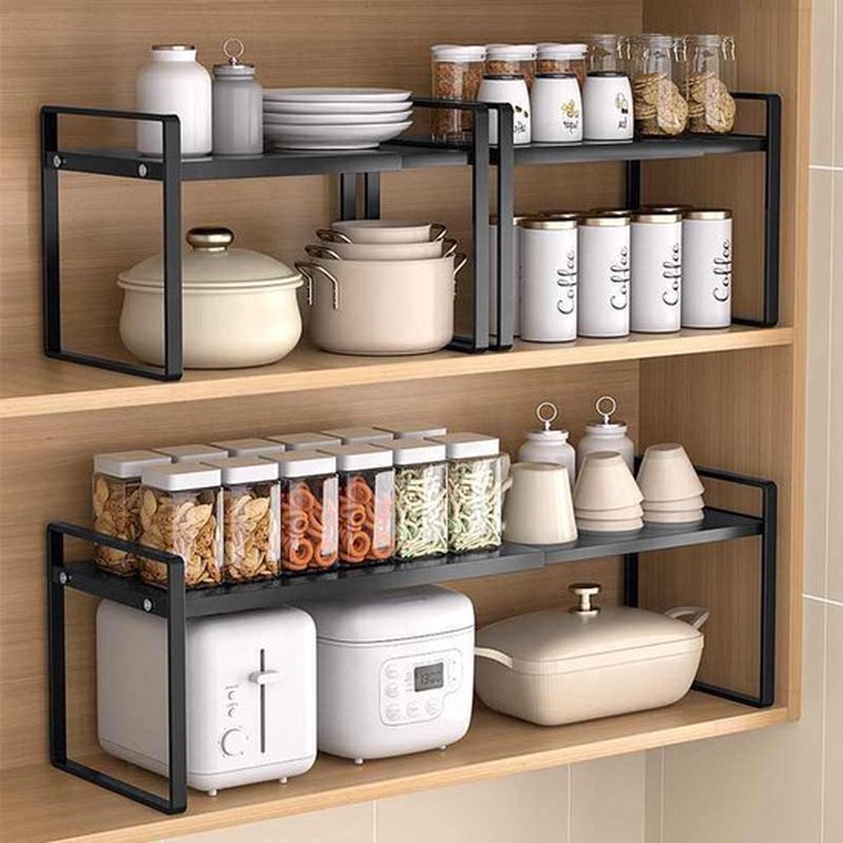 Keuken Organizers - Extra uitbreidbaar - aanrecht organiser - Uitschuifbaar 28*25*(38-69)cm - Pannenrekken - Gootsteenkast organizer - Bureau Organizer - Opbergrek - Kast Organizer - Badkamer Organizer - Uitschuifbaar tussen 38 en 60cm - Zwart