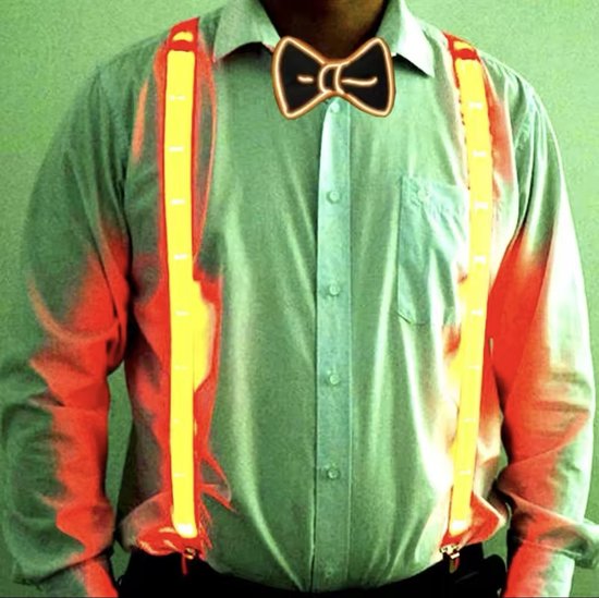 Lichtgevende Bretels Met Strik - LED Bretels Met Strik - Vlinderdas - Bretels - Feest Accessoires - Party - Festival - Kostuum - Carnaval - Verkleed Accessoires - Glow In The Dark - Neon - LED - Unisex - Oranje - Orange - Inclusief Gratis Kerstmuts -