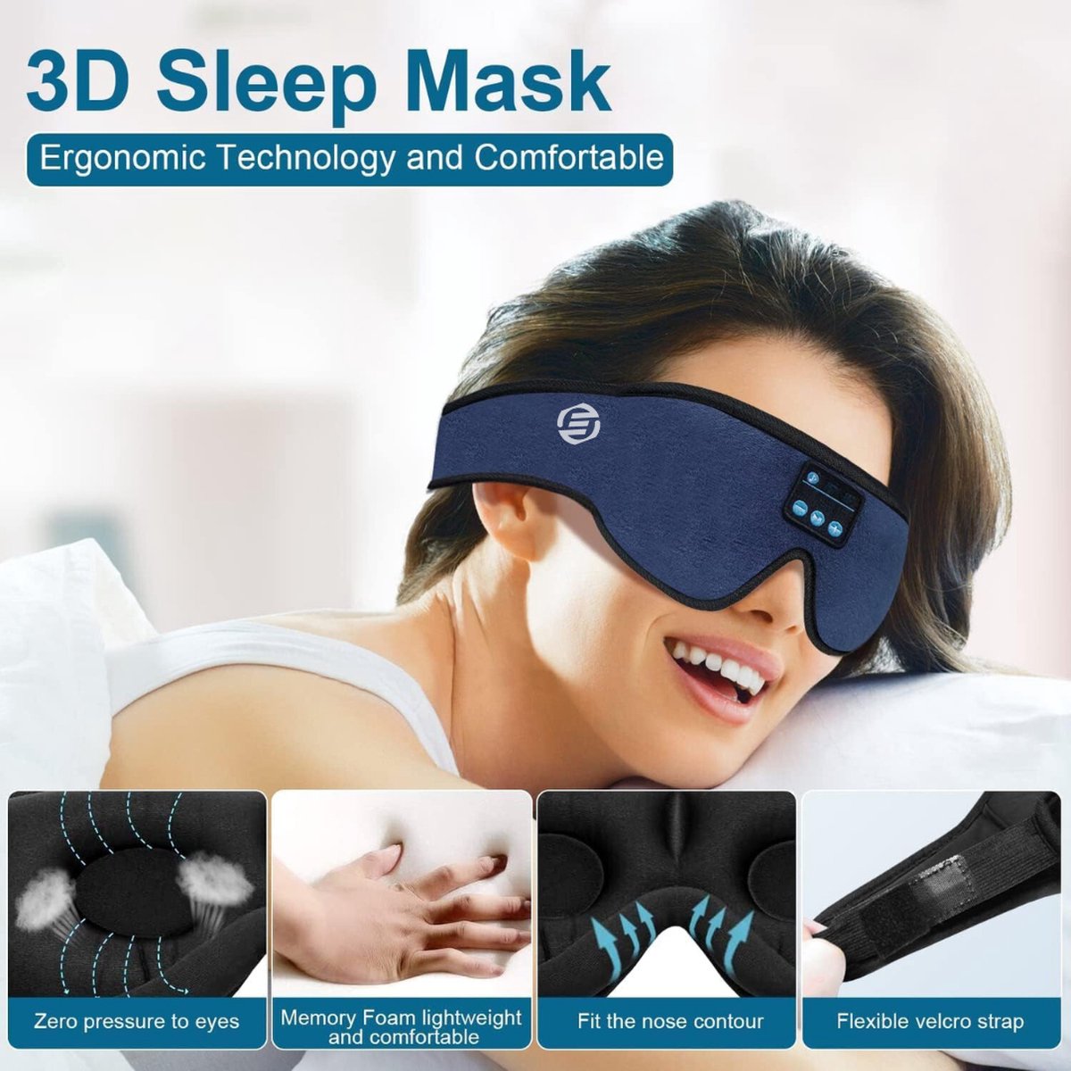 Equivera Slaapmasker Bluetooth - Slaap Koptelefoon - Hoofdband met Speakers - Mannen en Vrouwen - Slaapmasker met Speakers - 100% Verduisterend - Incl. White Noise en Binaural Beats