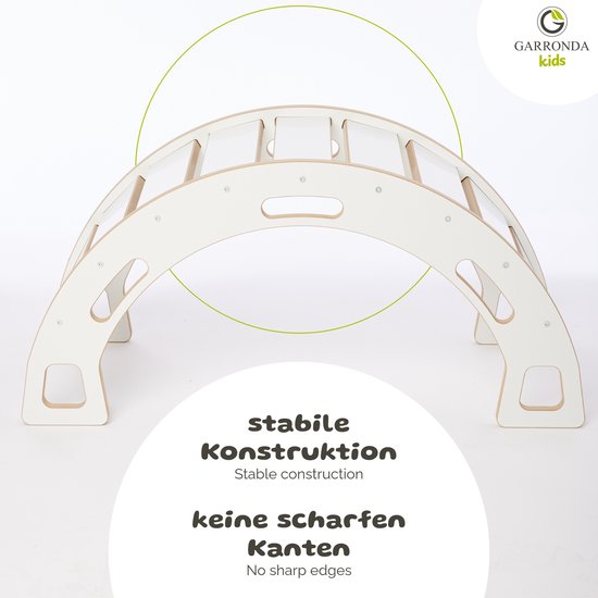 Garronda Houten Klimbrug Klimboog Inclusief Kussen - Montessori Klimrek - Naturel Hout - Kinderspeelgoed - Kussen - Wit - GD-OBU