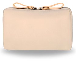 Ainy Make Up Tasje beige - compacte organizer 15x11x6cm voor cosmetica en skincare - waterbestendig - toilettas dames voor make-up, sieraden en meer. De luxe beautycase voor tafel bureau of onderweg | cadeau voor vrouwen