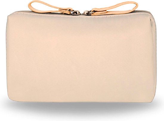 Ainy Make Up Tasje beige - compacte organizer 15x11x6cm voor cosmetica en skincare - waterbestendig - toilettas dames voor make-up, sieraden en meer. De luxe beautycase voor tafel bureau of onderweg | cadeau voor vrouwen